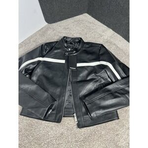 New True Religion Women's Black Faux Leather Bomber Jacket Size Medium Stylish